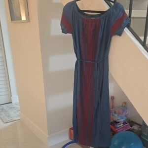 Madewell Indigo Maxi Dress with Red Embroidered Panel